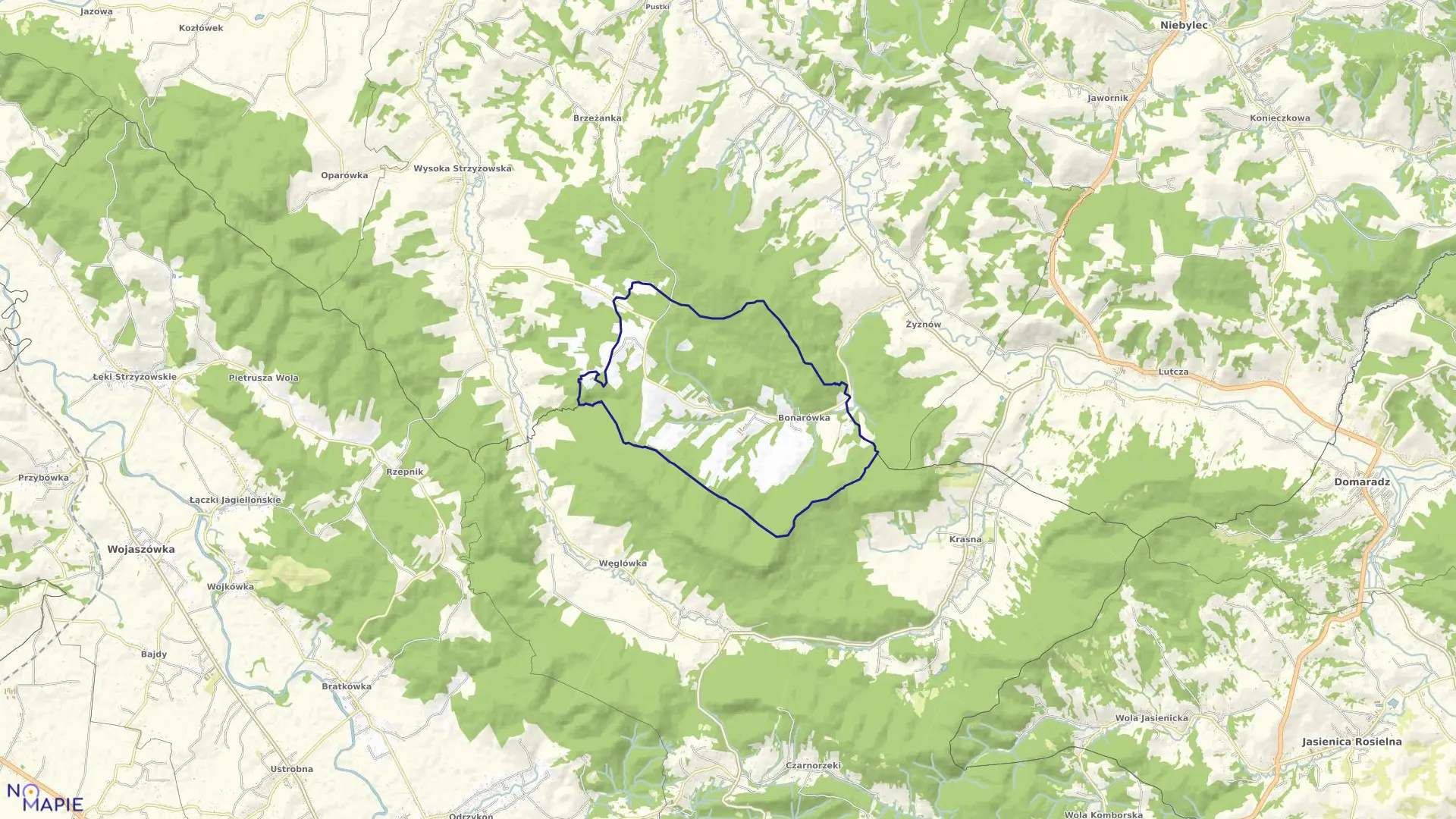 Mapa obrębu BONARÓWKA w gminie Strzyżów