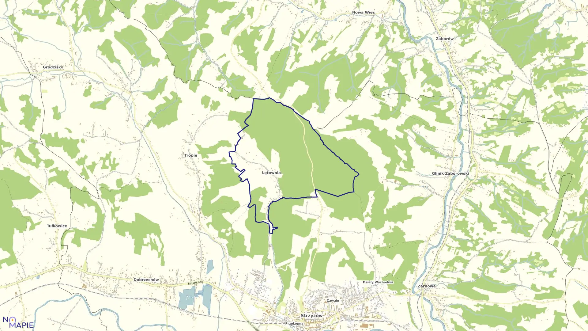 Mapa obrębu ŁĘTOWNIA w gminie Strzyżów