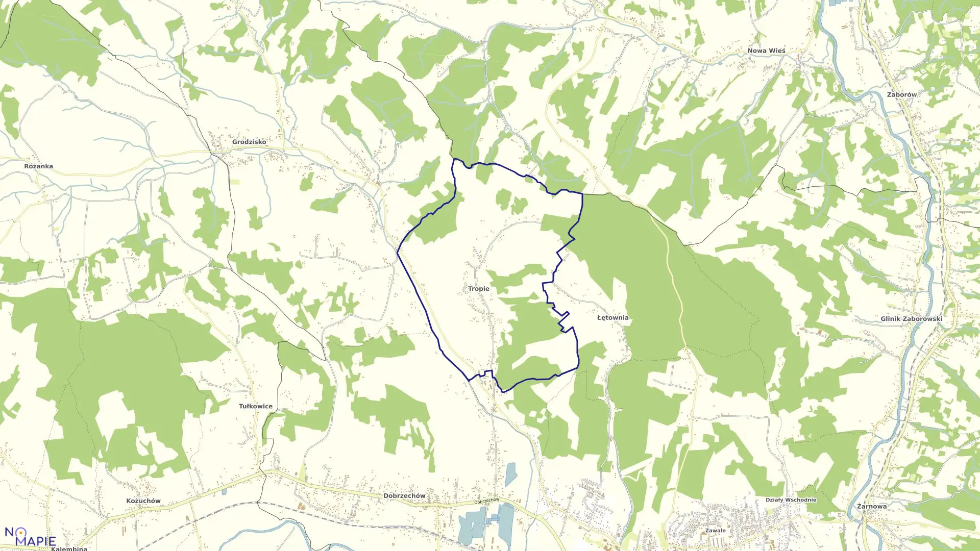 Mapa obrębu TROPIE w gminie Strzyżów