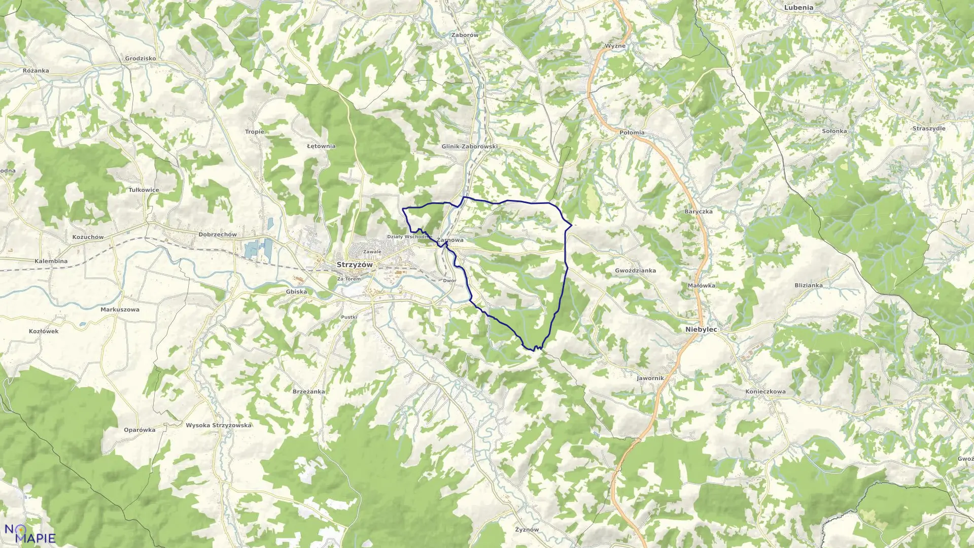 Mapa obrębu ŻARNOWA w gminie Strzyżów